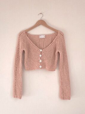 ASOS Pointelle Crop Sweater Scoop Button Front Cardigan
